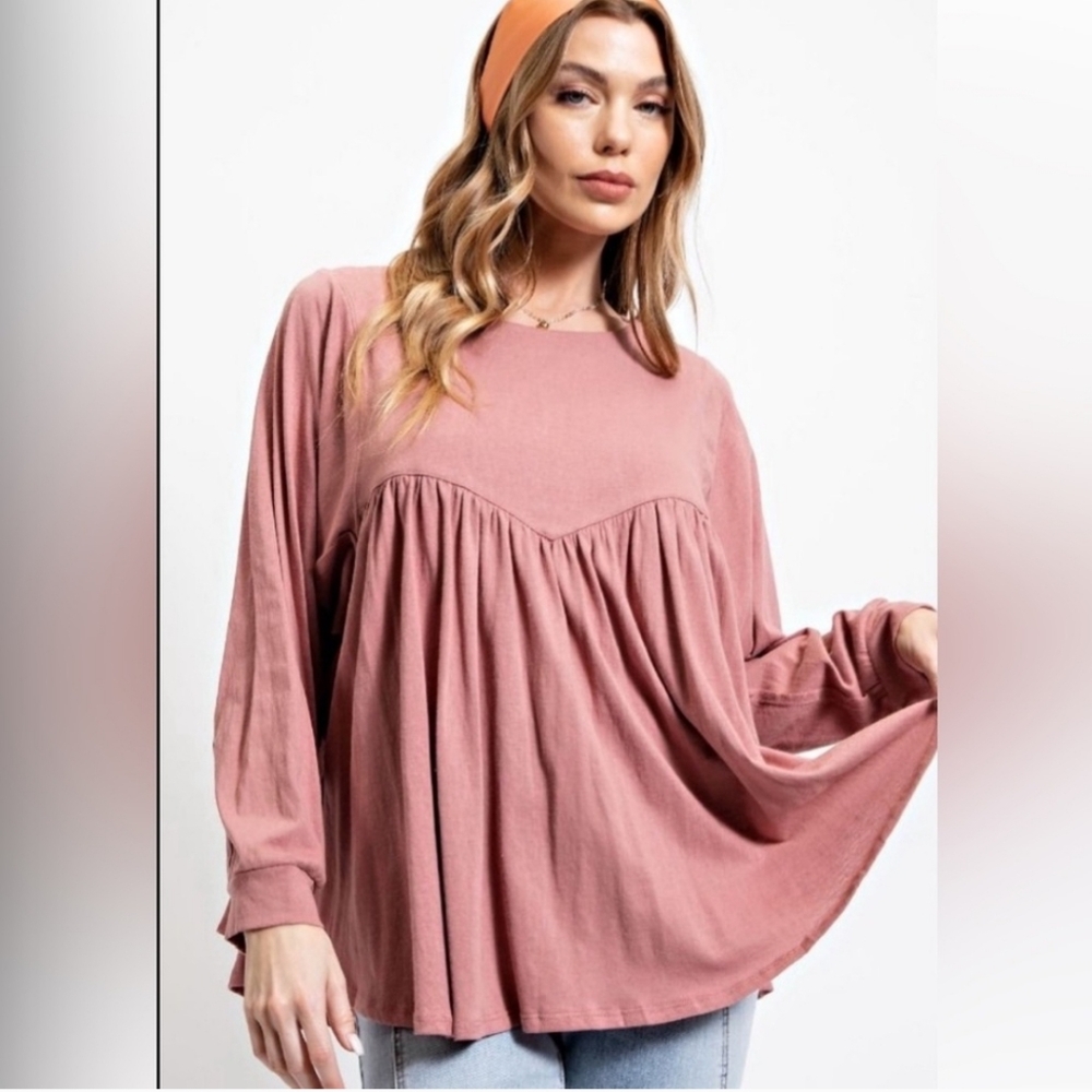 Easel Dusty Rose Long Sleeve Blouse
